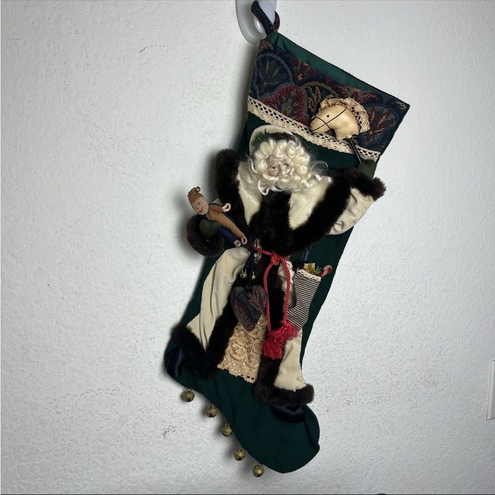 Vintage House Of Hatten Santa Christmas Stocking Belsnickel Carved Folkart
